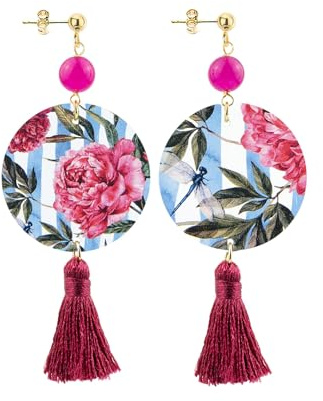 Lebole Maison Orecchini The Tasselled Circle Classico Fiore Fucsia Nappa Fucsia