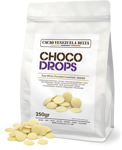 Cacao V Delta Chocolate Blanco Profesional 250g Obleas Horneable y Estable al Calor - Textura y Fluidez Densa Ajustable con Manteca de Cacao - Mayor Control y Acabados Limpios en Ganaches y Rellenos