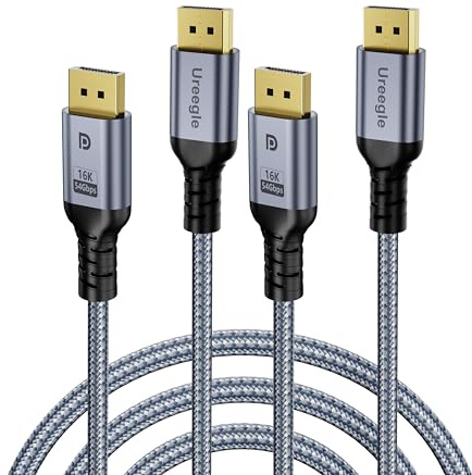 DisplayPort Cable 6.6ft 2-Pack, DP 2.1 Cables 16K@60Hz, 8K@120Hz, 4K@240Hz 165Hz 144Hz, Display Port Cable Support 54Gbps for Gaming Monitor, PC, RTX 5050-5090 RX 9060/70 XT Graphics Card Desktop GPU