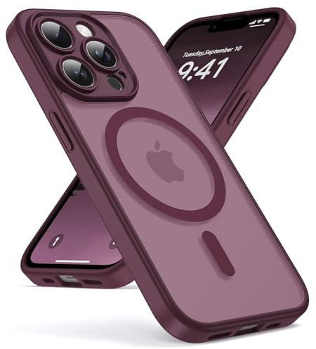 Oududianzi-Magnetisch Hülle für iPhone 13 Pro mit Magsafe, WineRed | Durchscheinende Mattierte PC Rückseite TPU Silikon Schutzhülle, Kameraschutz Transluzente Matt Kratzfest Stoßfest Handyhülle