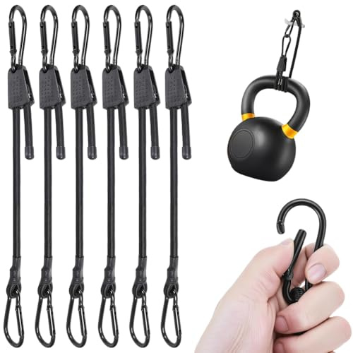 EUBSWA 6 unidades de goma ajustable con mosquetón, expansor con gancho, 100 cm, extrafuerte, fácil manejo para jardín, coche, bicicleta y camping – Ideal para jardineros aficionados, campistas y