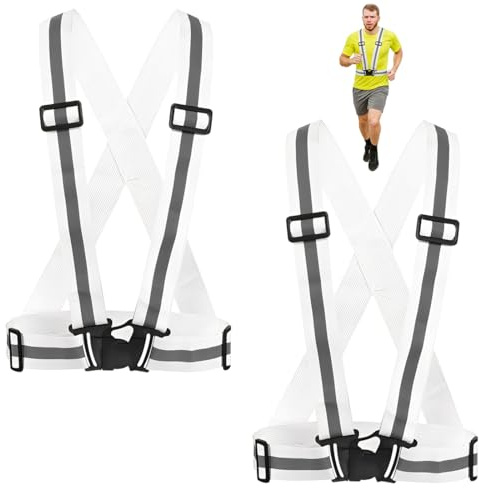 2Pezzi Gilet Catarifrangente, Gilet Alta Visibilità, Regolabile Gilet Riflettente, Bretelle Catarifrangenti ad Alta Visibilità, per Ciclismo, Passeggiate, Corsa e attività all'aperto