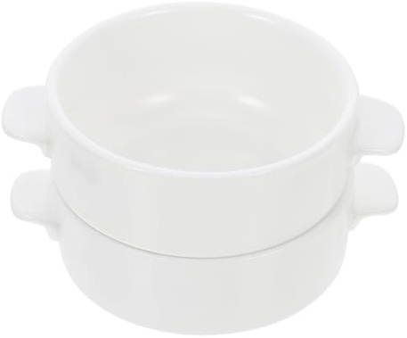 MUELODSIC Set 2 Ciotole in Ceramica con Manici Bianche Ciotole per Cereali e Zuppa Multiuso Resistenti a Microonde per Colazione e Pasti Caldi o Freddi
