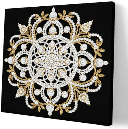 Lebartm DIY Perlenmal Set mit Rahmen Edelsteinperlen Diamantpunkte Perlen Leinwand Kunsthandwerk für Erwachsene Anfänger Display für Tisch und Wandmontage Wohnkultur 25x25cm-Mandala