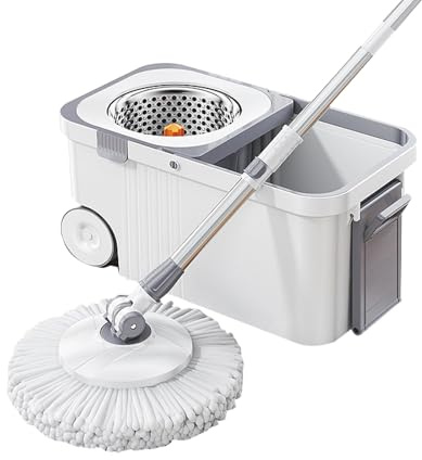 Set di mocio con secchio rotante a doppia azionamento, mocio in acciaio inox per lavaggio a secco e umido, uso domestico, manico retrattile per una facile conservazione