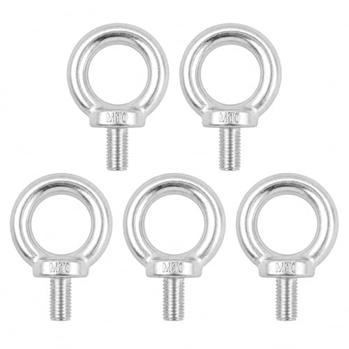 5 bulloni ad occhio M10, viti ad anello zincate, resistenti alla ruggine, per fissare ornamenti appesi, vasi di fiori, cavi, supporti per altalene, progetti fai da te e sollevamenti leggeri