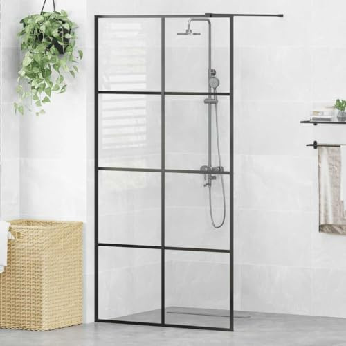 Shower Screen Tempered Glass 5 mm 100 x 195 cm for Walk-in Shower with Aluminium Frame Adjustable Includes Support Bar Clear Splash Guard for Bathtub Walk In Divider