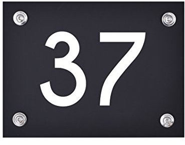 Hausnummer Schild 37 aus Acryl, Hausnummernschild in schwarz | Hochwertiges, wetterfestes Hausnummern-Schild in weißer Schrift inkl. Befestigungszubehör, rostfrei und UV-beständig