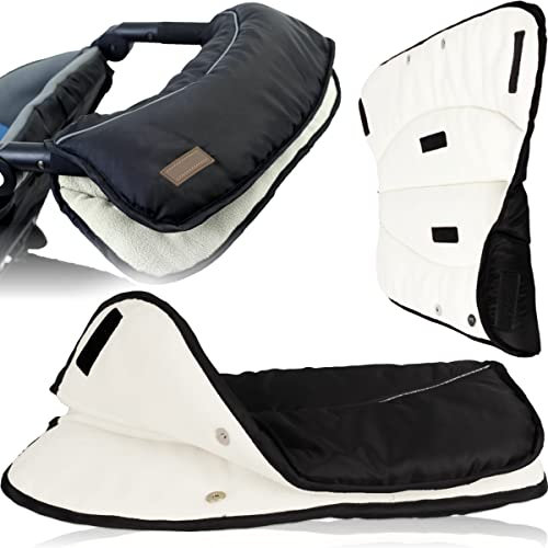 Handwärmer/Handmuff (Mit kuschelweichen FLEECE) für Kinderwagen/Buggy/Sportwagen (SCHWARZ/WEIß)