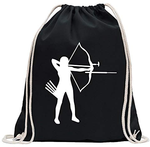 Kiwistar - Turnbeutel - schwarz - Bogenschießen Bogensport - Fun Rucksack Sport Beutel Gymsack Baumwolle mit Ziehgurt