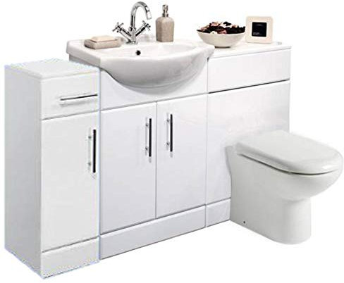 VeeBath Linx 1400 Vanity Unit Furniture Set, Wash Basin, WC,Toilet Pan, Soft Close Toilet Seat, Concealed Cistern, Bathroom Storage Cabinet-White (Flat Pack)
