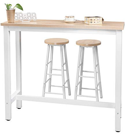 WOLTU Bartisch Set mit 2 Barhockern, 3-teilige Essgruppe mit Küchenstühlen, Esstisch & 2 Hockern aus Metall & Holz für Küchen Wohnzimmer, Hell Eiche