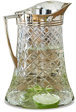 LOBERON Krug Meloisey, traumhafter Rautenschliff, elegantes Design, Wasserkaraffe, Küchenutensilien, Tischdekoration, Tischaccessoire, Glas, Messing, klar/silber