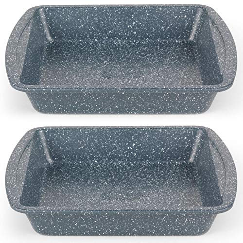 Russell Hobbs COMBO-5444 Square Baking Pan Roaster Tray Set of 2, Non-Stick, Carbon Steel Oven Tins, BPA/PFOA Free, For Brownies, Batch Cooking, Roasting, Nightfall Stone Collection, Blue Marble, 26cm