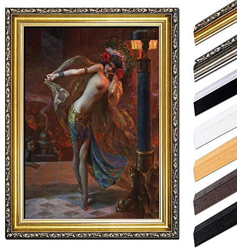 Bild mit Rahmen - Gaston Bussière Tanz der sieben Schleier 85x110 cm - Gerahmtes Leinwandbild Alte Meister - Antiker Rahmen Gold Barock, Klassisch