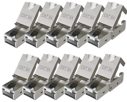 Cat6a Netzwerkstecker 20x RJ45 Stecker Werkzeuglos / bis 10 Gigabit Ethernet , geschirmt Crimpstecker, für Verlegekabel Datenkabel Installationskabel Cat 7 Cat6a Cat6 8 polig Plug (20x, Werkzeuglos)