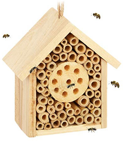 Relaxdays Insektenhotel, Nisthilfe für Wildbienen & Wespen, Garten, Balkon, Bienenhotel HxBxT 15,5 x 14,5 x 8 cm, Natur