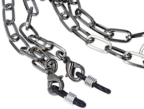Pricon Grobe Panzer-Brillenkette SORRENTO aus robustem Metall mit Gummischlaufe und Stopper (Gun Eckig)