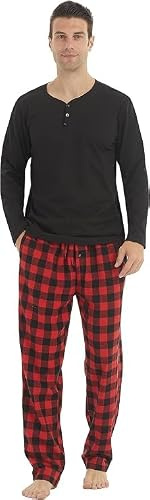 YUSHOW Pijama Hombre Invierno Pijama con Manga Larga Polar y Pantalón Largo de Algodón a Cuadros Conjunto de Pijama Cómodo y Calentito