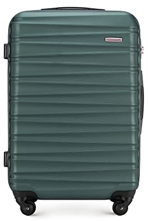 WITTCHEN Reisekoffer Rollkoffer Trolley Mittlerer Koffer Reisekoffer Hartschale aus ABS Mittelgroßkoffer mit 4 Spinner-Rollen Zahlenschloss Groove Line Größe M grün Lufthansa/Eurowings/Ryanair