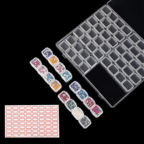 Ecurfu 56 Slots Diamond Painting Storage Containers, 56 Girds 1 Pack, Bead Storage Containers, Diamond Art Organizer Box, Diamond Painting Accessories, Embroidery Storage with Label Stickers