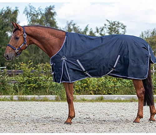 QHP Regendecke Turnout Luxus Fleecefutter (125 cm, Navy)