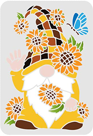 FINGERINSPIRE Sonnenblumenzwerge Schablonen 29,7 x 21 cm Saisonale Gnome Schablonen Sonnenblume Sonnenschein Muster Schablone Saisonale Feiertage Gnome Schablonen zum Bemalen von Holzwandmöbeln