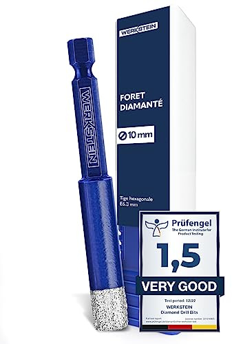 WERKSTEIN® Fliesenbohrer mit Diamantbohrkronen [10mm] - Diamantbohrer für Fliesen & Feinsteinzeug - Robuster Fliesenbohrer mit Sechskantschaft - Bohrer für Granit, Keramik & Naturstein