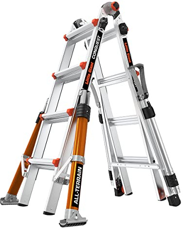 Little Giant Escabeau à 4 marches Conquest Pro avec stabilisateurs tout-terrain et rails de sécurité