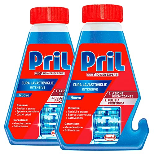 Pril Duo Power Expert Intensive Spülmaschine, desinfizierende Wirkung und Tiefenreinigung, entfernt schlechte Fettrückstände, Gerüche und Glanz, 2 Flaschen à 250 ml