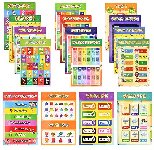 Xzeemo 16 x Bildungsposter für Kinder, A3 Extra dickes Papier + beidseitig laminiert, Wasserdichtes englisches Cartoon Lernposter, Grundschule Vorschulposter, für frühes Lernen und Erleuchtung