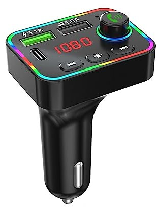 Transmetteur FM Bluetooth USB Adaptateur Audio Sans Fil pour Autoradio Kit Voiture Mains Libres Avec Chargeur de Voiture 3,1A Rétro-éclairage Coloré Lecteur de Musique MP3 Chargeur Allume Cigare Radio