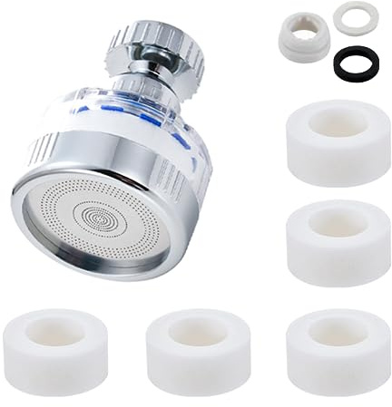 Faucet Water Filters with 5 Filter Elements, 360° Rotating Sink Water Faucet Filter Cartridge, Kitchen Bathroom Tap Filter Hard Water Purifier Tap Water Filter Removes Chlorine Fluoride Heavy Metals