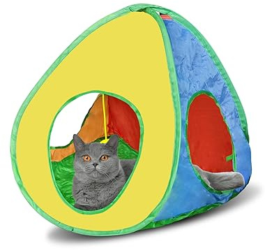 Andiker Cat Tent with a PlushBall, Colorful Foldable Polyester Cat Play Tents Match with Most Cat Tubes for Indoor Cats Game, Sleep, 3 Holes Convenient Kitten Nest for Indoor Kitten, Rabbit(Tent S)