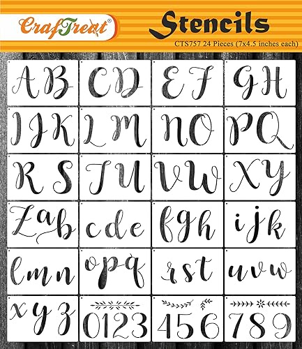 CrafTreat Buchstabenschablonen (24 pcs) (4.5 x 7 inches) Schablonen zum Malen auf Holz, Wand, Fliesen, Leinwand, Papier, Stoff und Bodenschablone, wiederverwendbare DIY-Kunsthandwerksschablonen