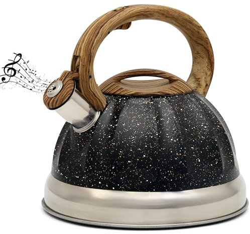 Belle Vous Black Whistling Tea Kettle - 3L Tea Pot for Stovetop/Induction Stove Top - Stainless Steel Hot Water Camping Kettle Teapot for Tea/Coffee
