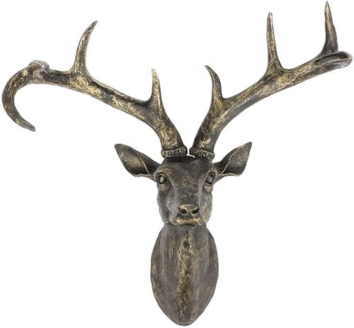 sanjianke-fs Large Deer Head Wall Decoration in Painted Bronze Animal Wildlife Home Decor Unique Gift Idea