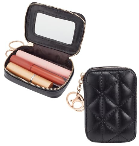 WADORN Sacs de Rangement de Rouge à Lèvres à Fermeture Éclair en Cuir PU, Petite Trousse à Cosmétiques pour Rouges à Lèvres, Mini Porte-Maquillage Portable pour Femmes, Noir