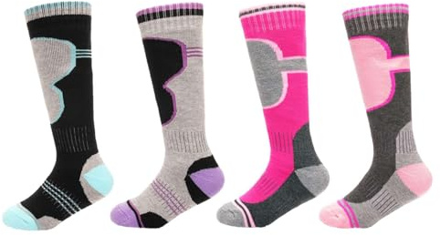 Thingimijigs Girls Ski Socks 4 Pairs Knee Length Thermal Outdoor Snowboarding - UK 9-12