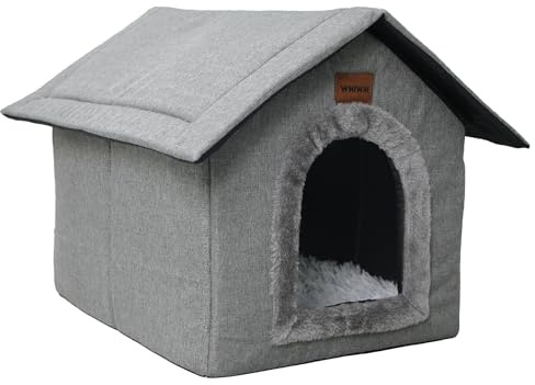 Whiwhi Hundehütte Hundehöhle mit Abnehmbarem Plüschkissen Katzenhöhle Haustierhaus Warmes Und Gemütliches Hundehaus Katzenhaus 35x30x35cm