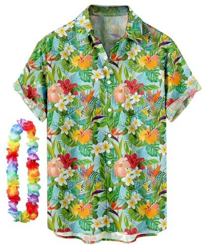 CIZEUR Funky Hawaiihemd Herren Kurzarm Button-Down Front-Tasche Floral Bedruckter Strandhemd Sommerhemd Party Hemd Kurzarm Unisex