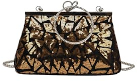 CORIOS Damen Pailletten Abendtasche Strass Clutch Tasche Hochzeit Brautbörse Handtasche Klein Tasche Elegante Diamant Schultertasche Vintage Kette Umhängetasche Gold