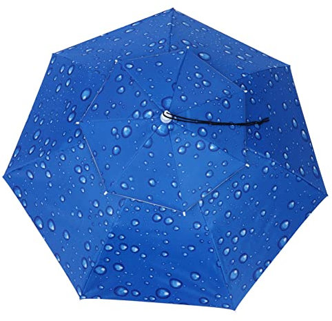 Chapeau Parapluie Tête 95cm Double Couche Bleu, Oxford Fer