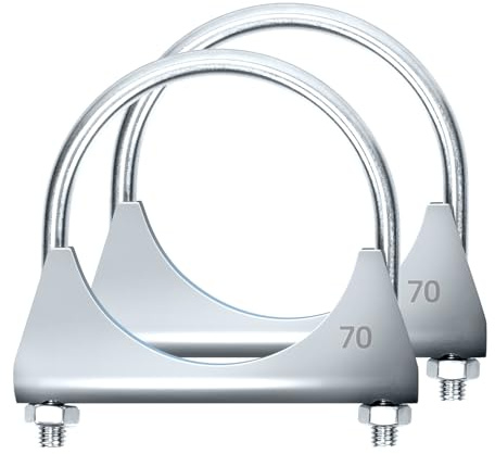 Glarks 2 abrazaderas en U de escape de 70 mm (2-3/4 pulgadas) con brida de sillín para tubo de escape