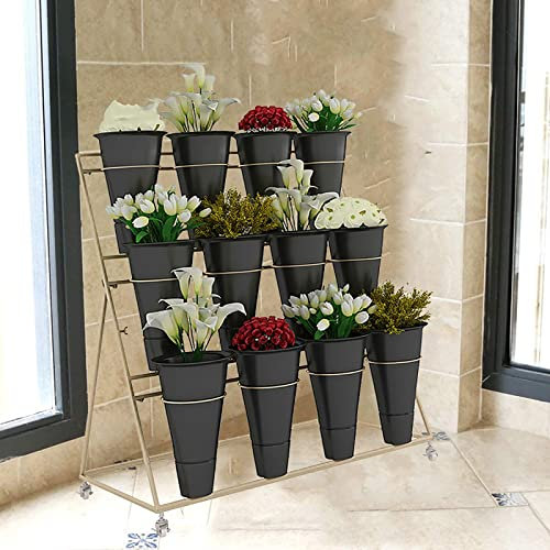 Pflanzenständer Für Drinnen Und Draußen, Mit Rädern, 3 Etagen, Eisen-Blumenständer, Eck-Stufen-Pflanzgefäß-Regal, Blumentopfhalter Für Pflanzenpräsentation Im Garten, Balkon, Terrasse, Haus, Hof