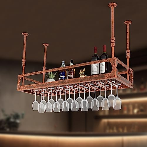 UHDUIG Estante de Techo para Vino - Almacenamiento Colgante, Barra Elevable, Estante Flotante, Soporte Industrial para Botellas y Copas