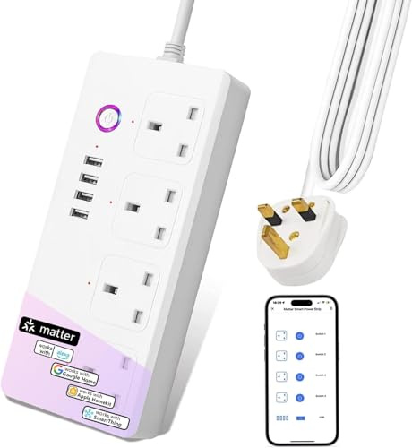 UseeLink Matter Smart Power Strip, Surge Protector, USB Extension Cable for Apple HomeKit, Alexa, Google, SmartThinggss Smart Home Automation, Requires Matter Hub, 13A