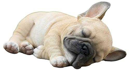 Kuuleyn French Bulldog Statue,Sleeping Puppy Figurine Resin Ornament, Garden Outdoor Statues French Bulldog Decor,for Outdoor or Indoor Decor (Horn)