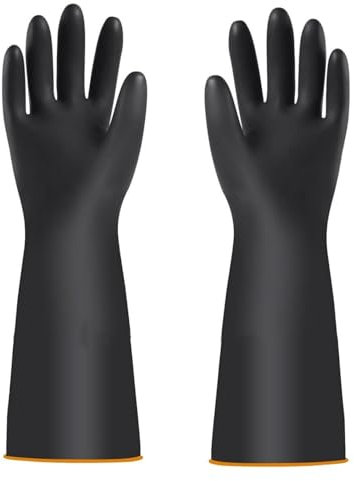 YONG-SHENG Heavy Duty Latex Gloves, Chemical Resistant Gloves, Industrial Gloves, Resist Strong Acid, Alkali and Oil, Rubber Garden Gloves (Thick, 35CM)