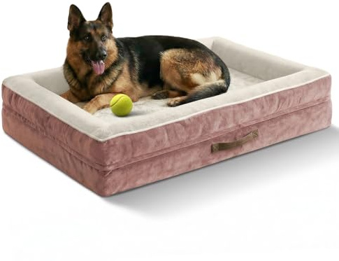 Upvilla Orthopädisches Hundebett XXL, Hundekorb Waschbar | mit Eierförmiger Kistenschaum，Wasserdicht Hundesofa mit rutschfeste Unterseite und Vierseitiges Kissen (Rosa, L137xB91xH19cm)